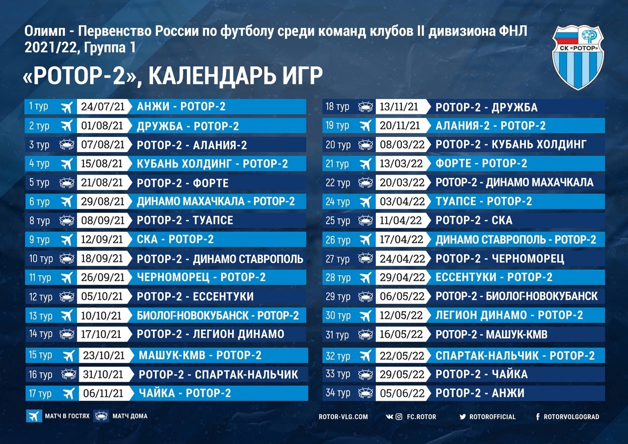 Календарь в Олимп-ФНЛ II (ПФЛ) на сезон 2021/22 » rotor-volgograd.ru Единый  фан портал Волгограда