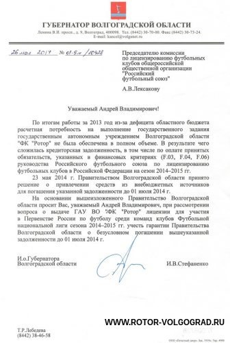 Гарантийные письма Правительства Волгоградской области